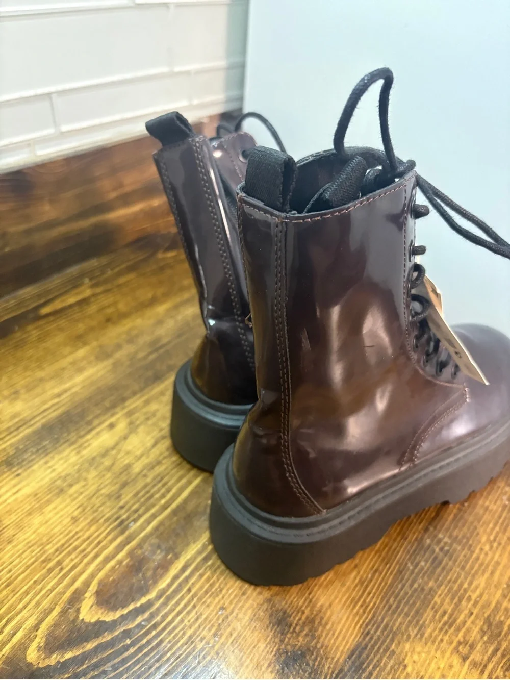 Zara Burgundy Combat Boots Size 4.5